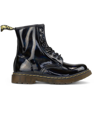 Martens 1460 Patent Leather Lace Up Boots Black Fur