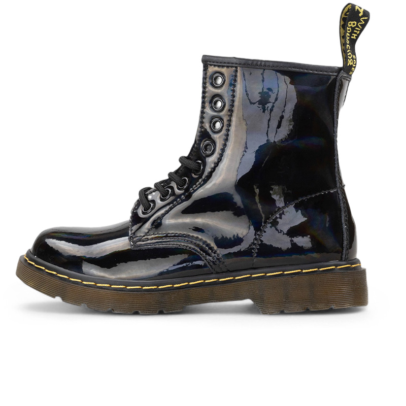 Martens 1460 Patent Leather Lace Up Boots Black Fur