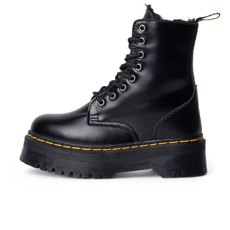 Dr. Martens Jadon Hi Fur-Lined Smooth Leather Platform Boots Black